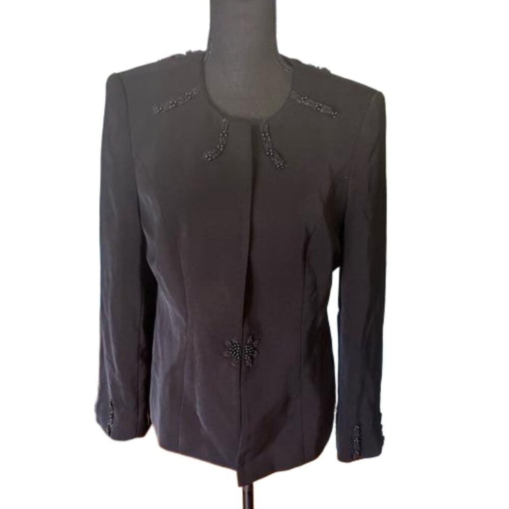 Carissimo Black Beaded Blazer Jacket | Vintage Glam | Size 10